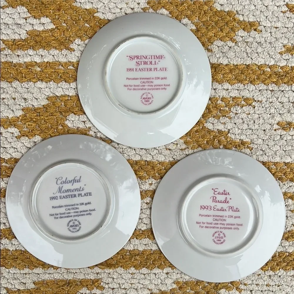 Avon Easter Collectible Plates Set 1991 1992 1993 Bunny Porcelain 22K Gold Trim